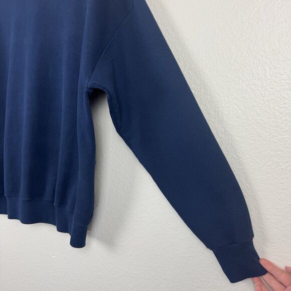 Vintage 90s Jerzees Embroidered Nautical Anchor Sweatshirt Cardigan Navy Blue OS - Picture 14 of 16